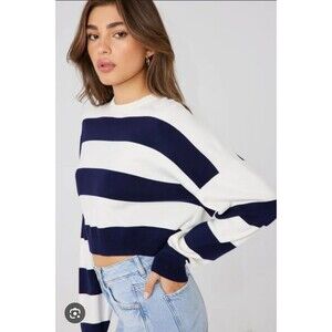 Garage Stripped Navy/White Ribbed Cuff Sweater Sz XS Ultra Soft Nautical Preppy